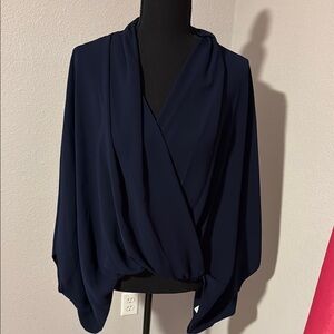 Trina Turk Blue Wrap Blouse Relaxed Fit